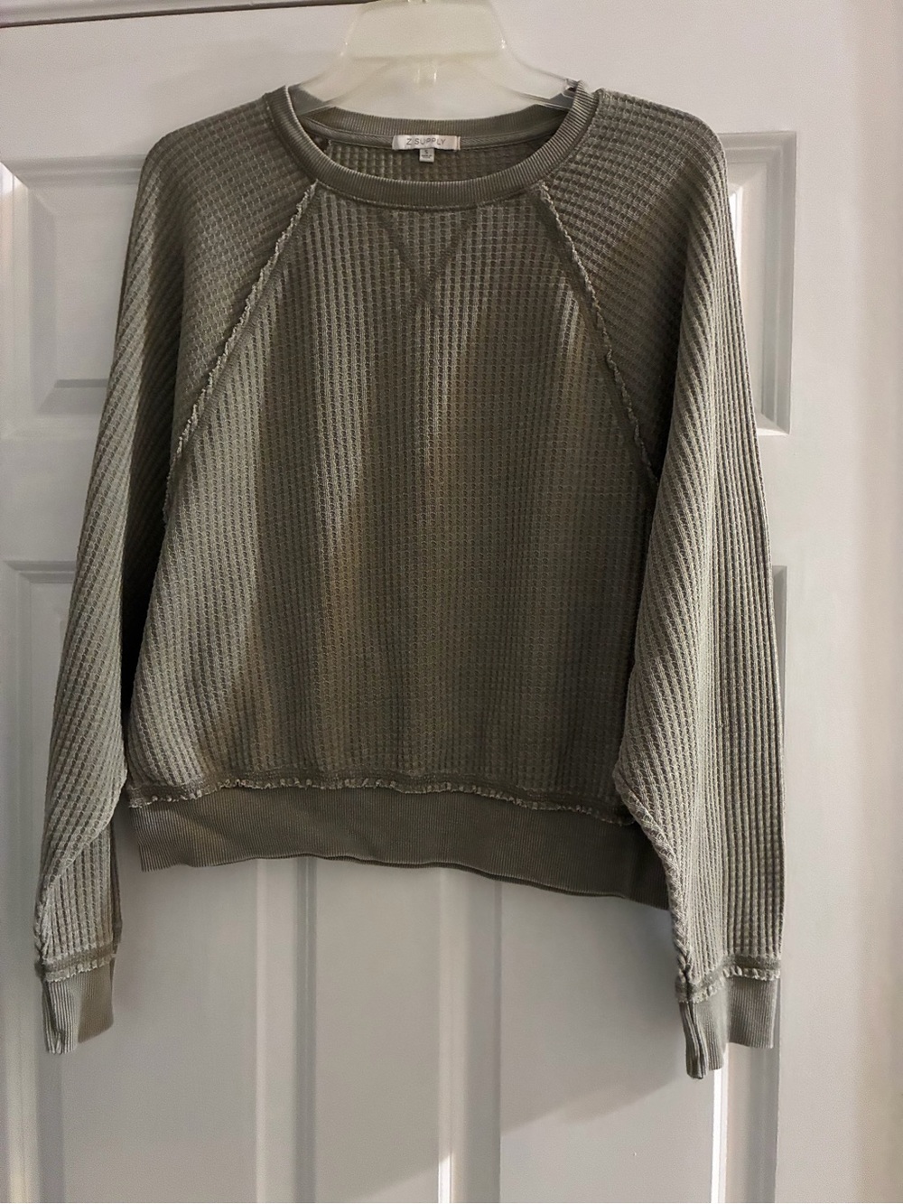 Z Supply Olive Green Waffle Raglan Sweatshirt